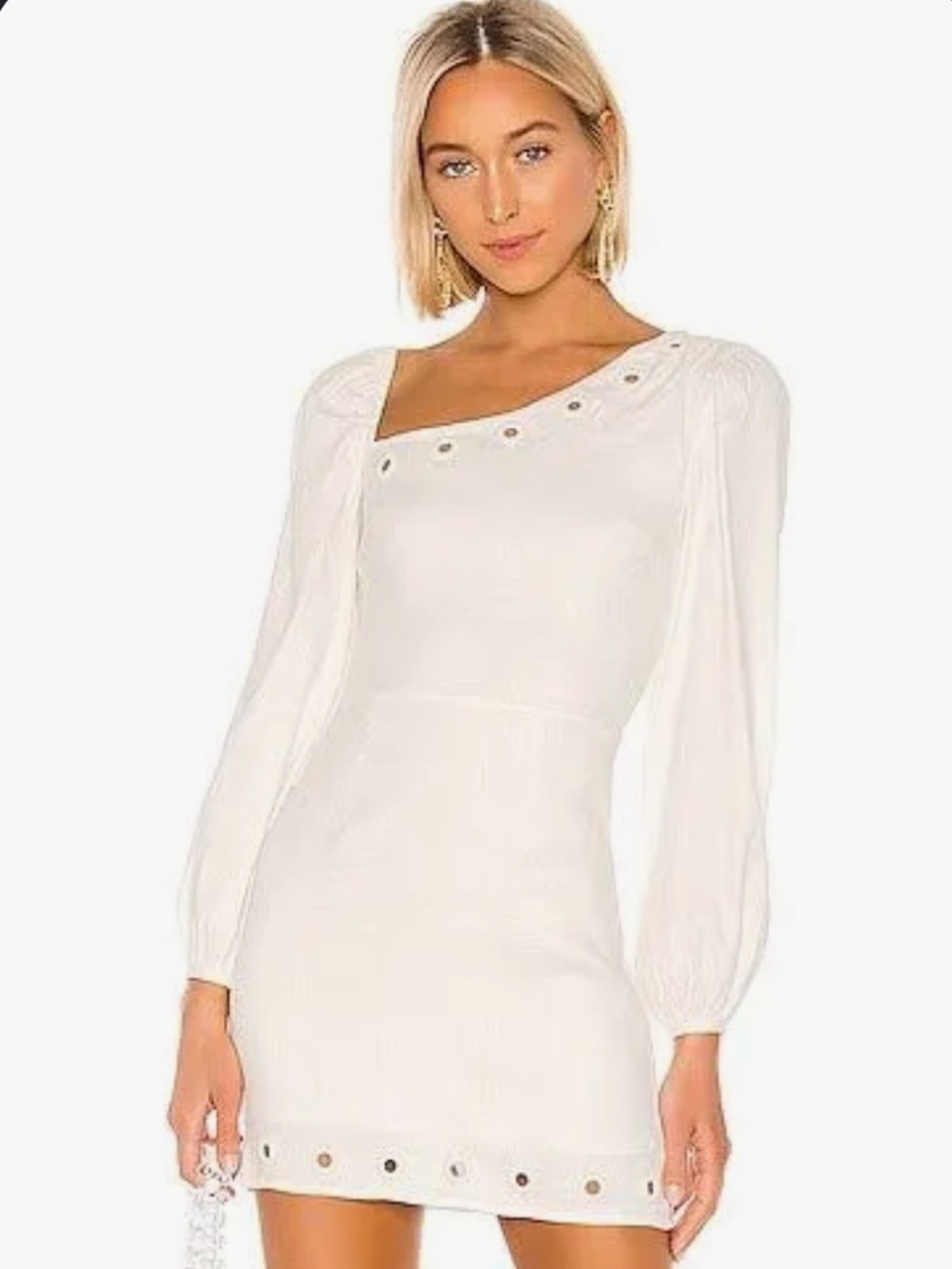 Lovers + Friends Ivory Eyelet-Trim Long Sleeve Mini Dress